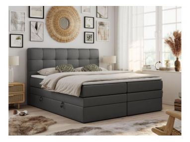 Łóżko kontynentalne LUKA KING 180x200 - H4 - szary, ekoskóra