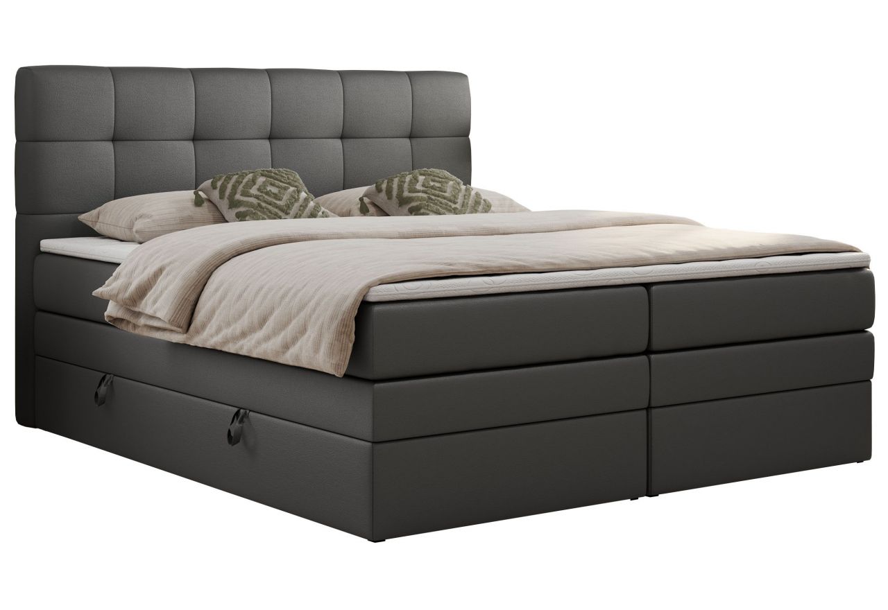 Łóżko kontynentalne LUKA KING 200x200 - H4 - szary, ekoskóra