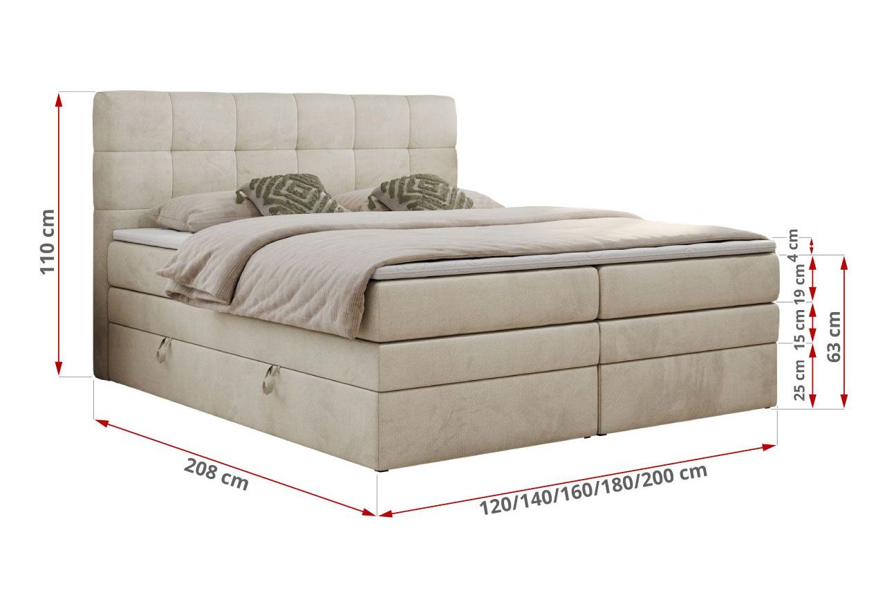 Łóżko kontynentalne LUKA KING 160x200 - H3 - beżowy, welwet