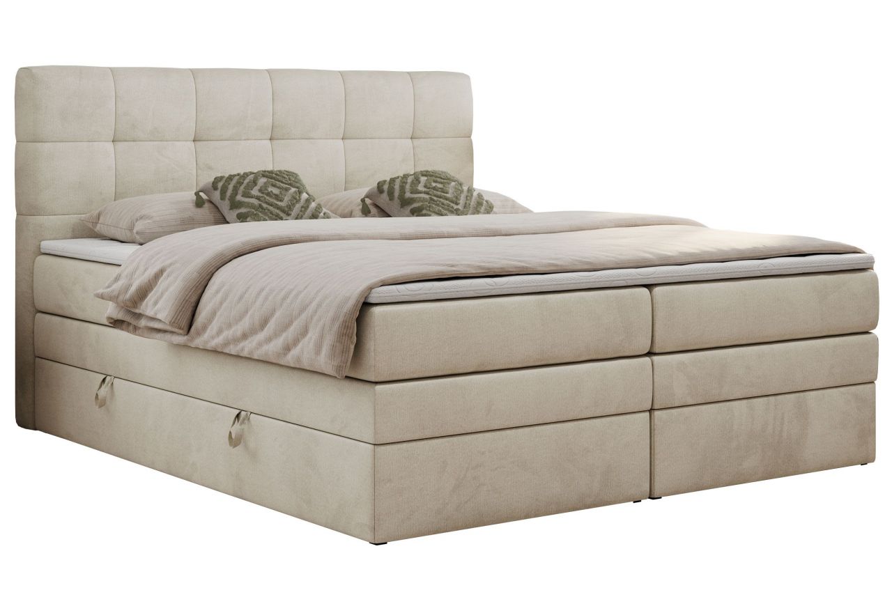 Łóżko kontynentalne LUKA KING 120x200 - H4 - beżowy, welwet