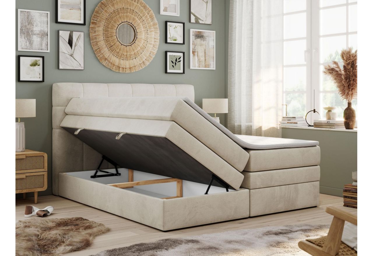 Łóżko kontynentalne LUKA KING 160x200 - H4 - beżowy, welwet