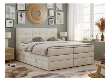 Łóżko kontynentalne LUKA KING 180x200 - H4 - beżowy, welwet