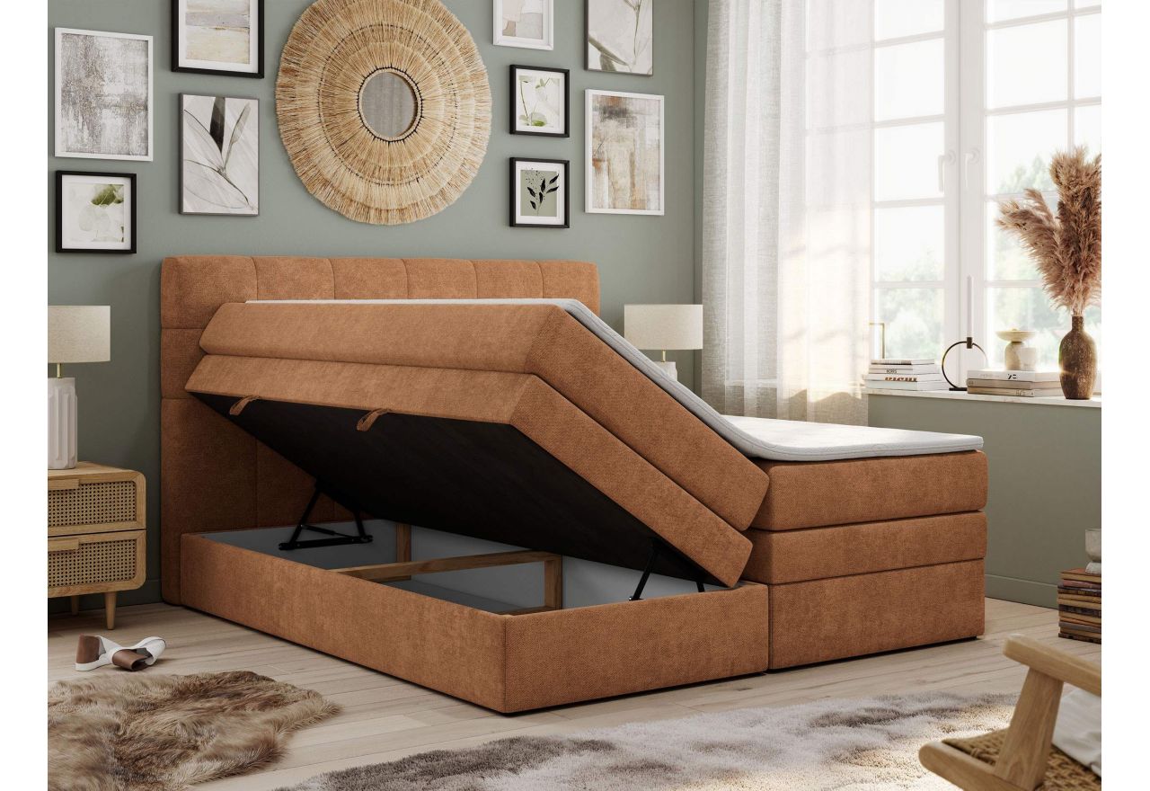 Łóżko kontynentalne LUKA KING 120x200 - H3 - pomarańczowy, struktura