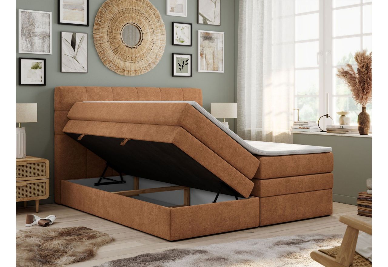 Łóżko kontynentalne LUKA KING 160x200 - H3 - pomarańczowy, struktura