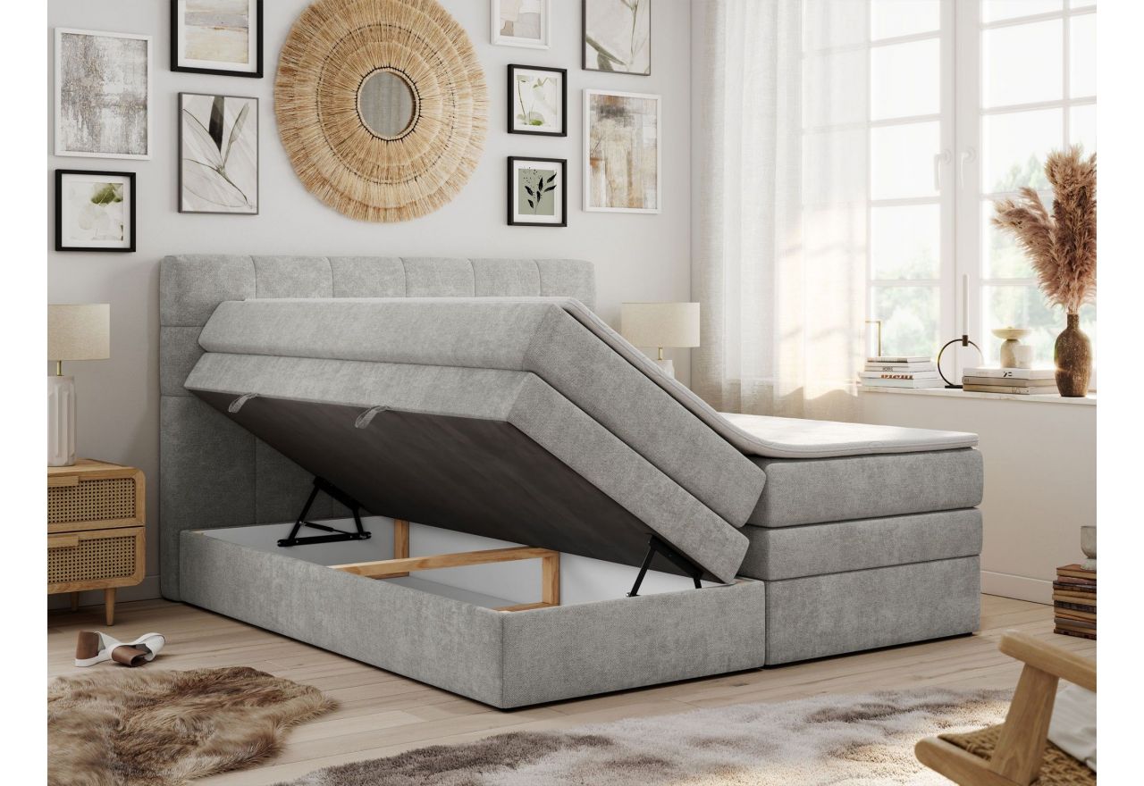 Łóżko kontynentalne LUKA KING 180x200 - H3 - jasnoszary, struktura