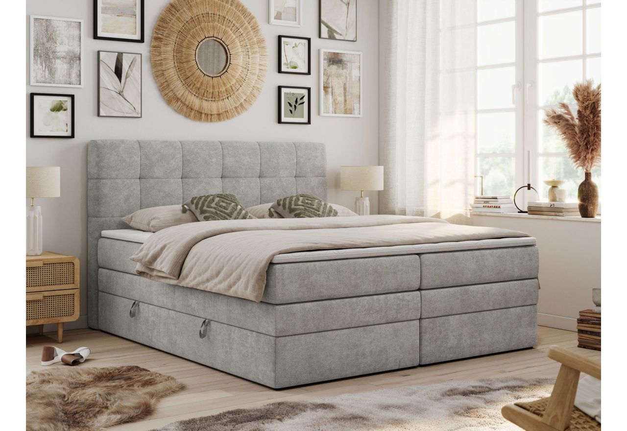 Łóżko kontynentalne LUKA KING 140x200 - H4 - jasnoszary, struktura