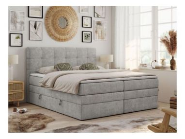 Łóżko kontynentalne LUKA KING 200x200 - H4 - jasnoszary, struktura