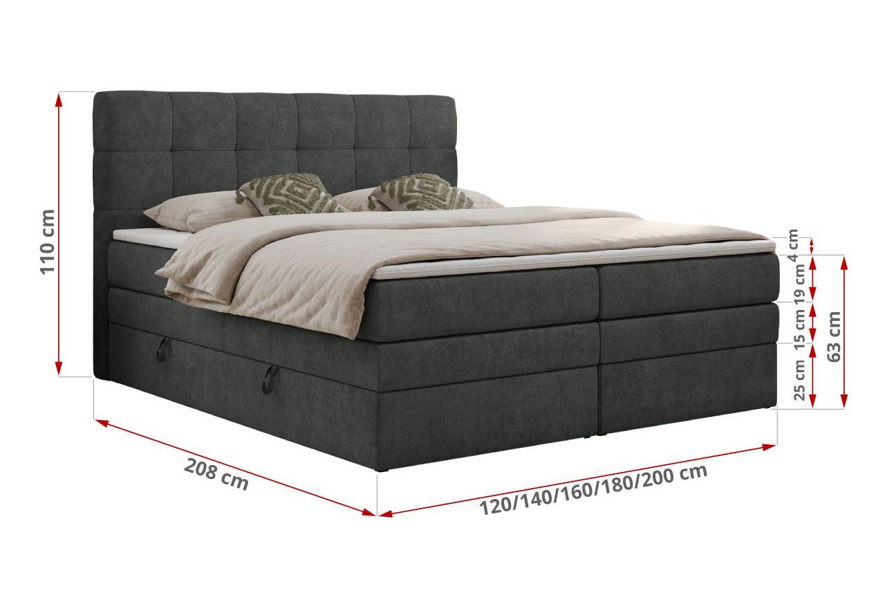 Łóżko kontynentalne LUKA KING 180x200 - H3 - ciemnoszary, struktura