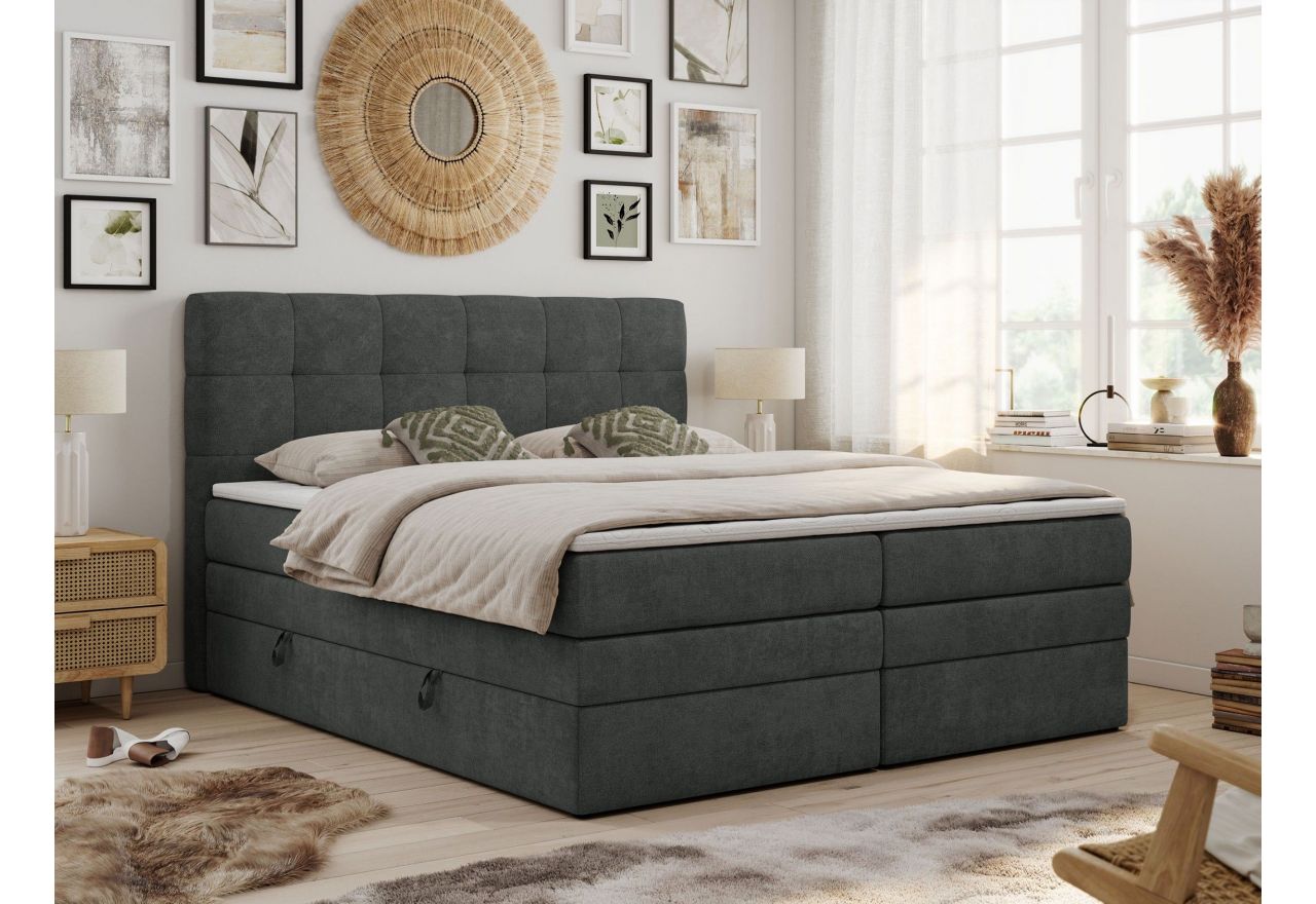 Łóżko kontynentalne LUKA KING 140x200 - H4 - ciemnoszary, struktura