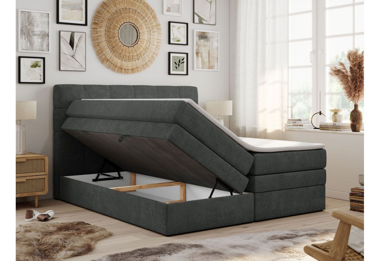 Łóżko kontynentalne LUKA KING 180x200 - H4 - ciemnoszary, struktura