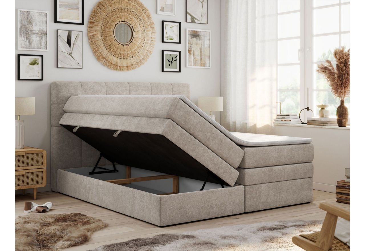 Łóżko kontynentalne LUKA KING 140x200 - H3 - beżowy, struktura