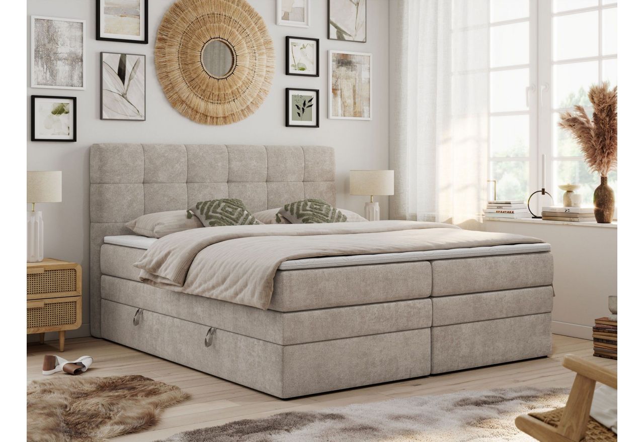 Łóżko kontynentalne LUKA KING 180x200 - H3 - beżowy, struktura