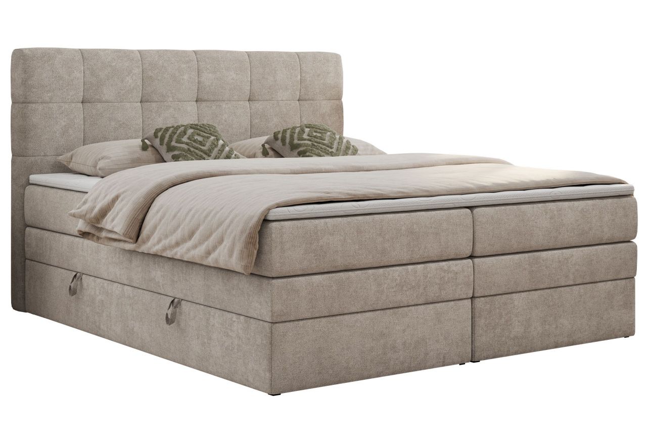 Łóżko kontynentalne LUKA KING 200x200 - H3 - beżowy, struktura