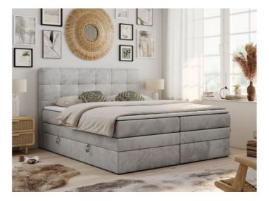 Łóżko kontynentalne LUKA KING 140x200 - H3 - jasnoszary, welwet