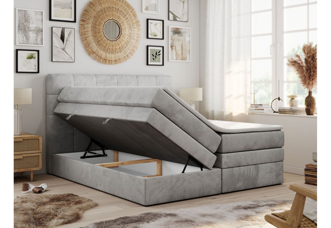 Łóżko kontynentalne LUKA KING 160x200 - H3 - jasnoszary, welwet