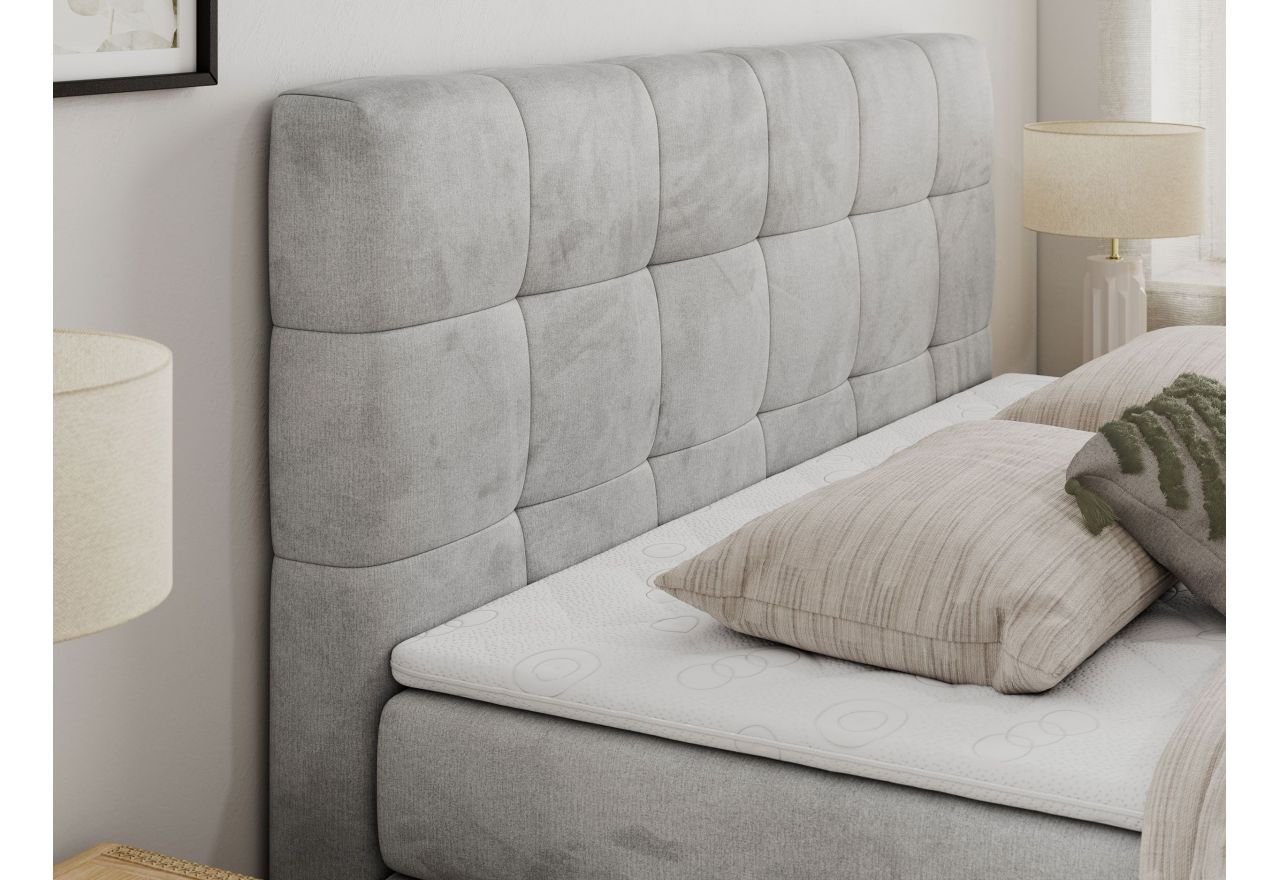 Łóżko kontynentalne LUKA KING 200x200 - H4 - jasnoszary, welwet