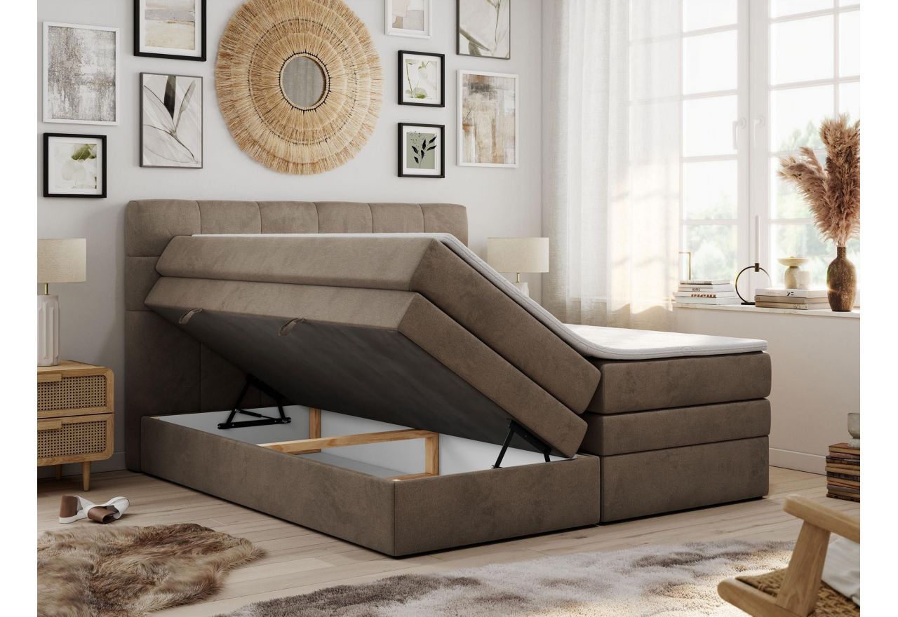 Łóżko kontynentalne LUKA KING 120x200 - H3 - brązowy, welwet