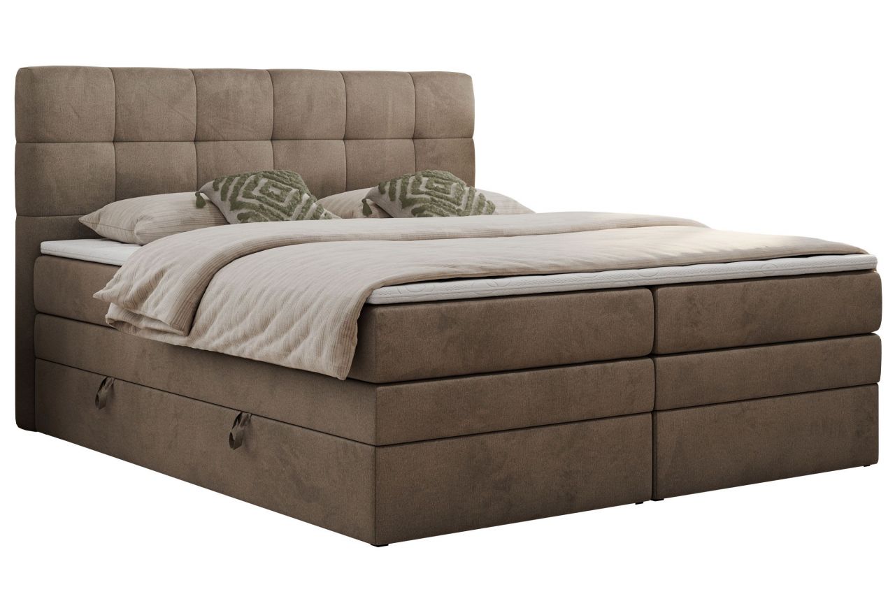 Łóżko kontynentalne LUKA KING 120x200 - H3 - brązowy, welwet