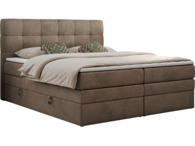 Łóżko kontynentalne LUKA KING 160x200 - H3 - brązowy, welwet