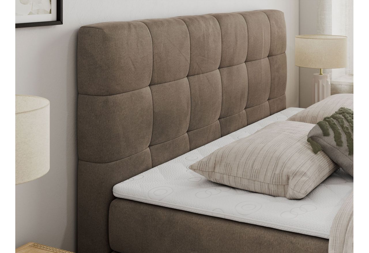 Łóżko kontynentalne LUKA KING 120x200 - H4 - brązowy, welwet