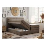 Łóżko kontynentalne LUKA KING 200x200 - H4 - brązowy, welwet