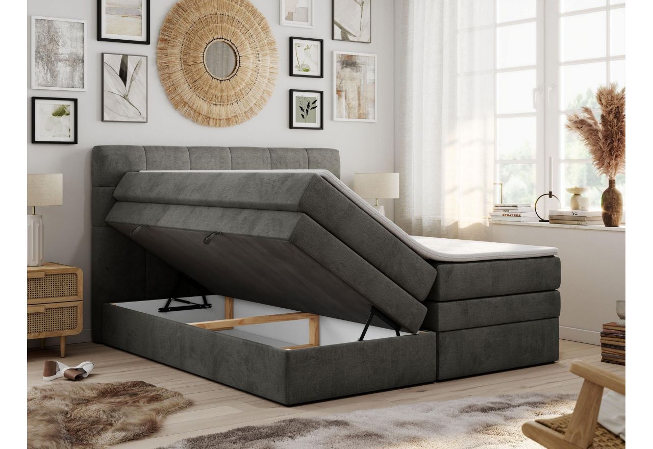 Łóżko kontynentalne LUKA KING 120x200 - H3 - ciemnoszary, welwet