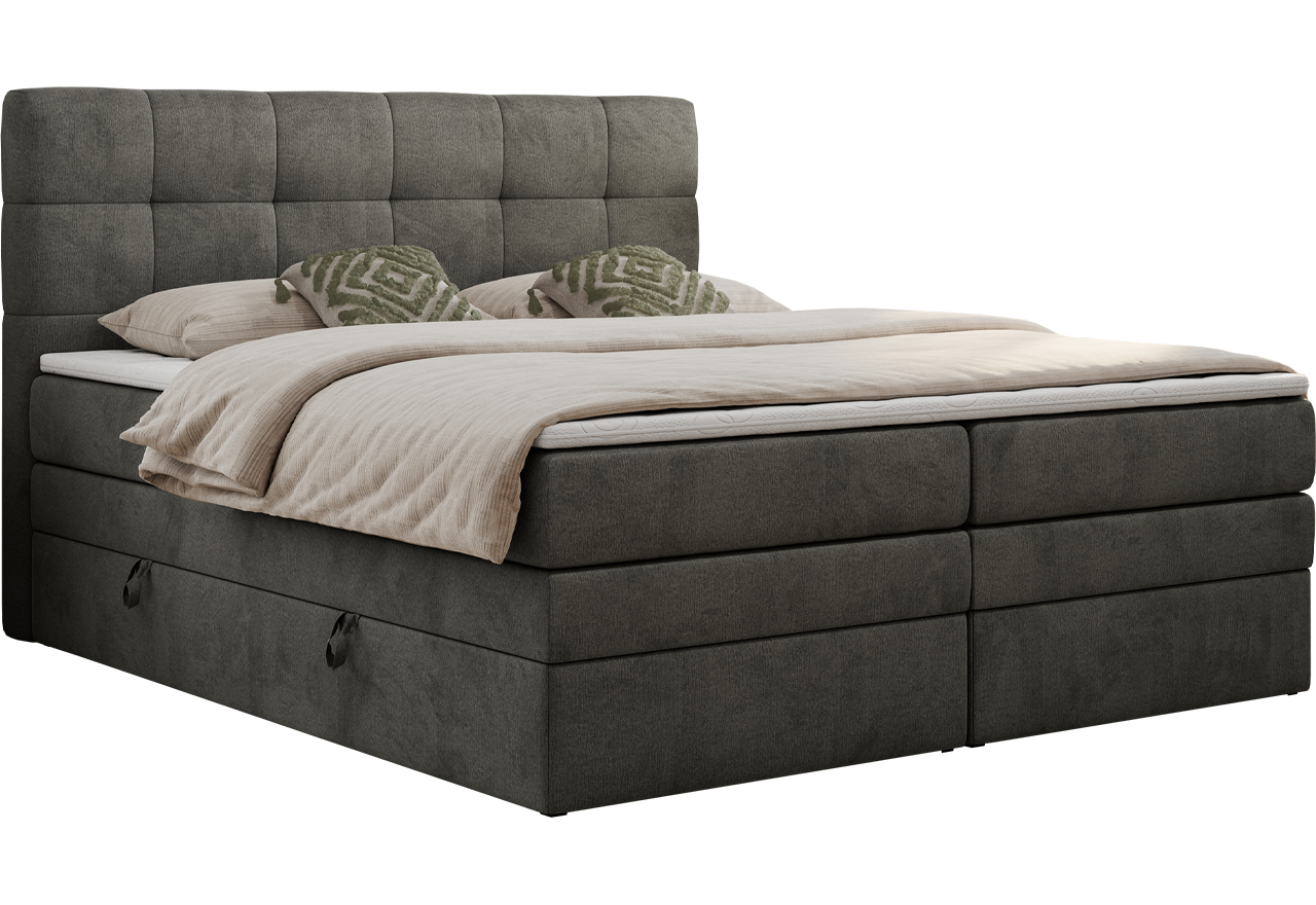 Łóżko kontynentalne LUKA KING 140x200 - H3 - ciemnoszary, welwet