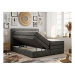 Łóżko kontynentalne LUKA KING 200x200 - H3 - ciemnoszary, welwet