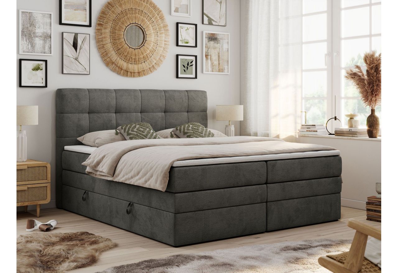 Łóżko kontynentalne LUKA KING 140x200 - H4 - ciemnoszary, welwet