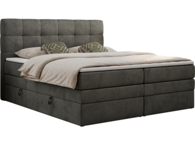 Łóżko kontynentalne LUKA KING 200x200 - H4 - ciemnoszary, welwet