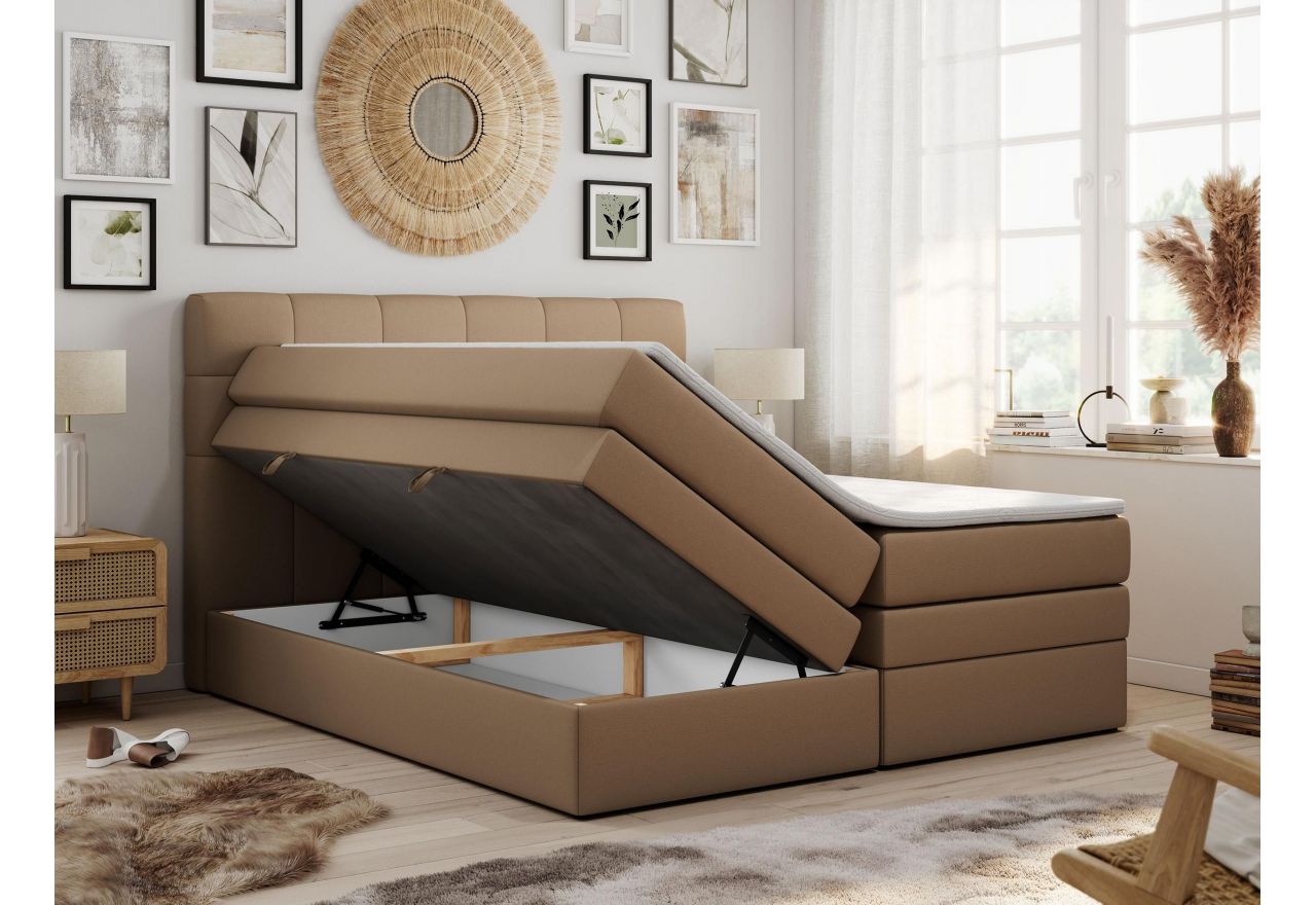 Łóżko kontynentalne LUKA KING 120x200 - H3 - brązowy, ekoskóra