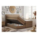 Łóżko kontynentalne LUKA KING 120x200 - H3 - brązowy, ekoskóra