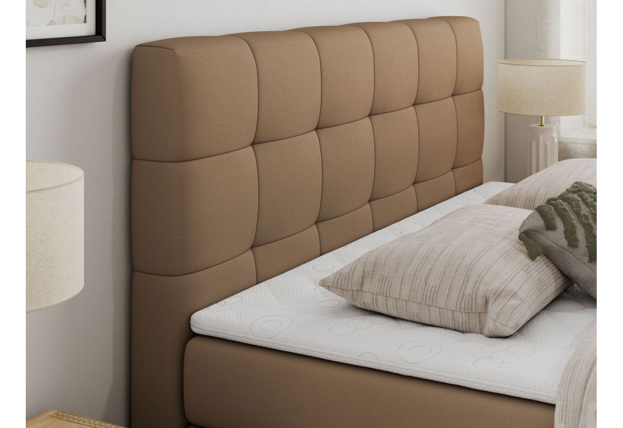 Łóżko kontynentalne LUKA KING 140x200 - H3 - brązowy, ekoskóra