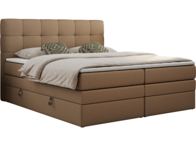 Łóżko kontynentalne LUKA KING 160x200 - H3 - brązowy, ekoskóra