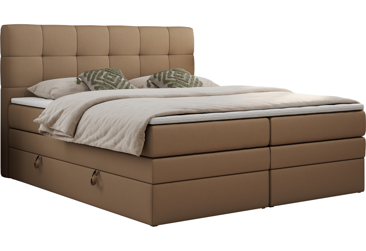 Łóżko kontynentalne LUKA KING 180x200 - H3 - brązowy, ekoskóra