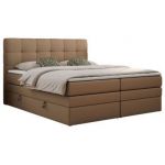 Łóżko kontynentalne LUKA KING 180x200 - H3 - brązowy, ekoskóra