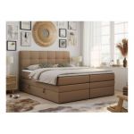 Łóżko kontynentalne LUKA KING 120x200 - H4 - brązowy, ekoskóra