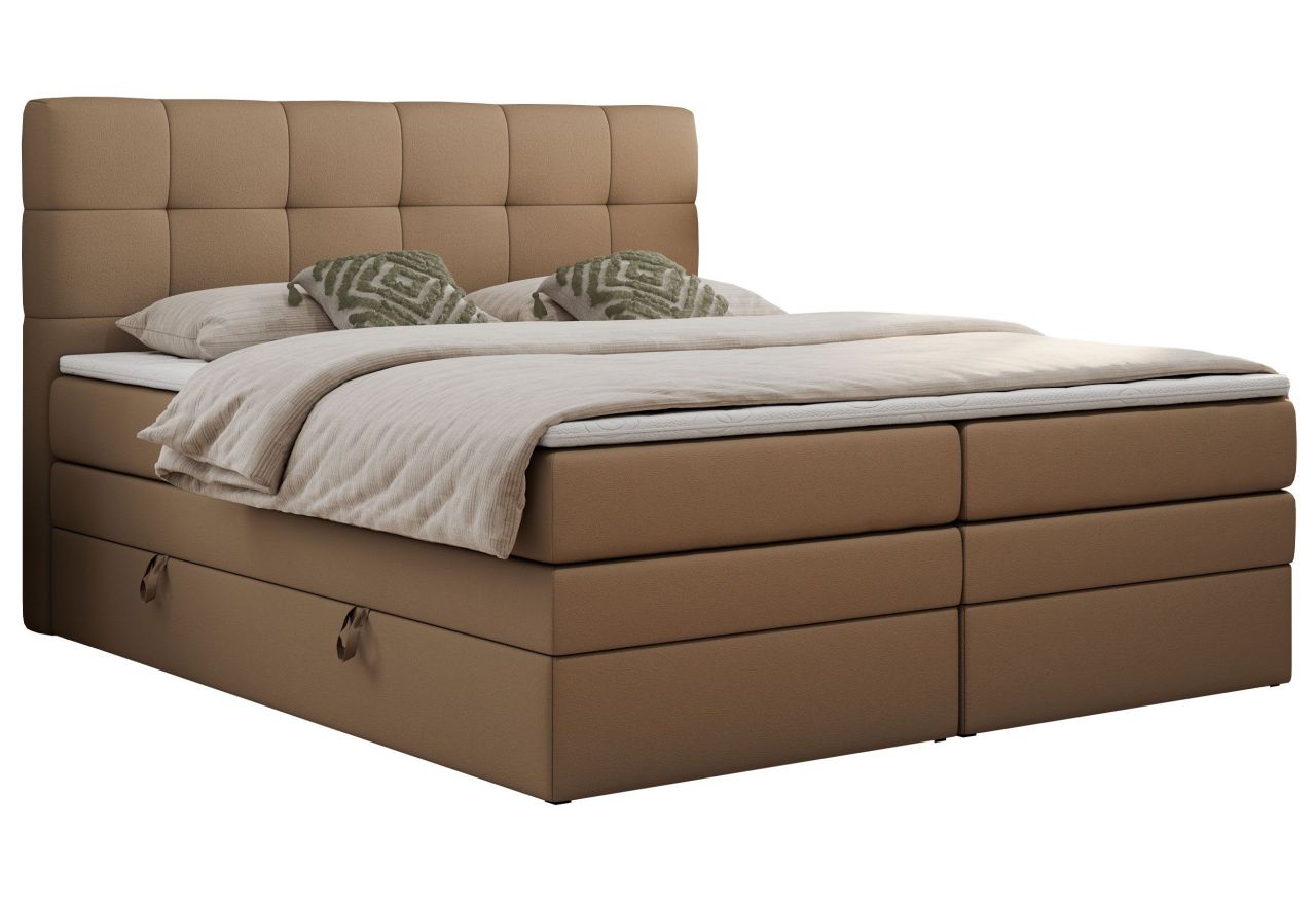 Łóżko kontynentalne LUKA KING 140x200 - H4 - brązowy, ekoskóra