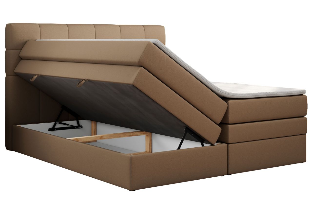 Łóżko kontynentalne LUKA KING 140x200 - H4 - brązowy, ekoskóra