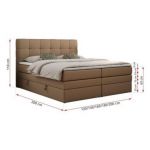Łóżko kontynentalne LUKA KING 160x200 - H4 - brązowy, ekoskóra