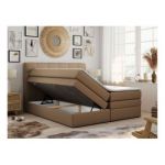 Łóżko kontynentalne LUKA KING 200x200 - H4 - brązowy, ekoskóra