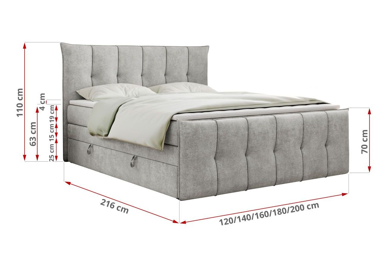 Łóżko kontynentalne PREMIUM 11 KING 160x200 - H3 - jasnoszary, struktura