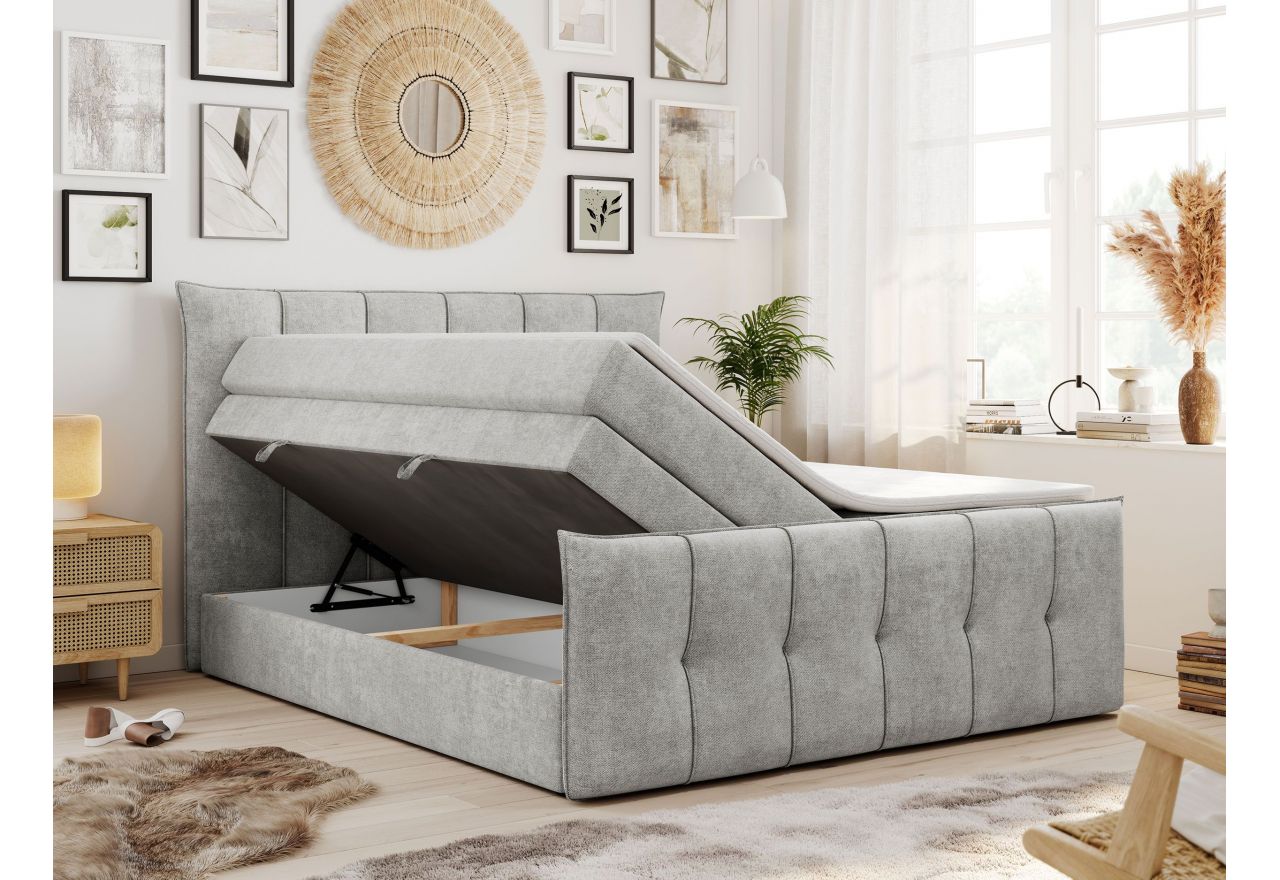 Łóżko kontynentalne PREMIUM 11 KING 180x200 - H4 - jasnoszary, struktura