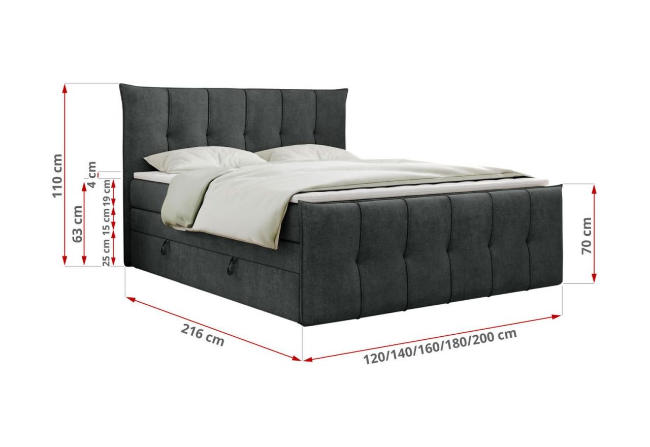Łóżko kontynentalne PREMIUM 11 KING 120x200 - H3 - ciemnoszary, struktura