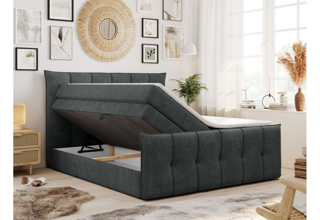 Łóżko kontynentalne PREMIUM 11 KING 140x200 - H3 - ciemnoszary, struktura