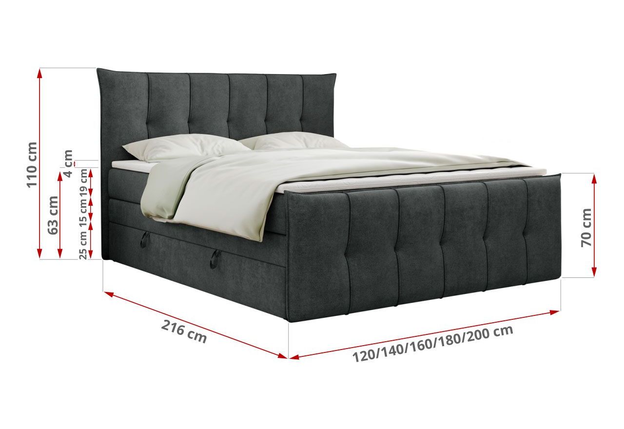 Łóżko kontynentalne PREMIUM 11 KING 200x200 - H4 - ciemnoszary, struktura