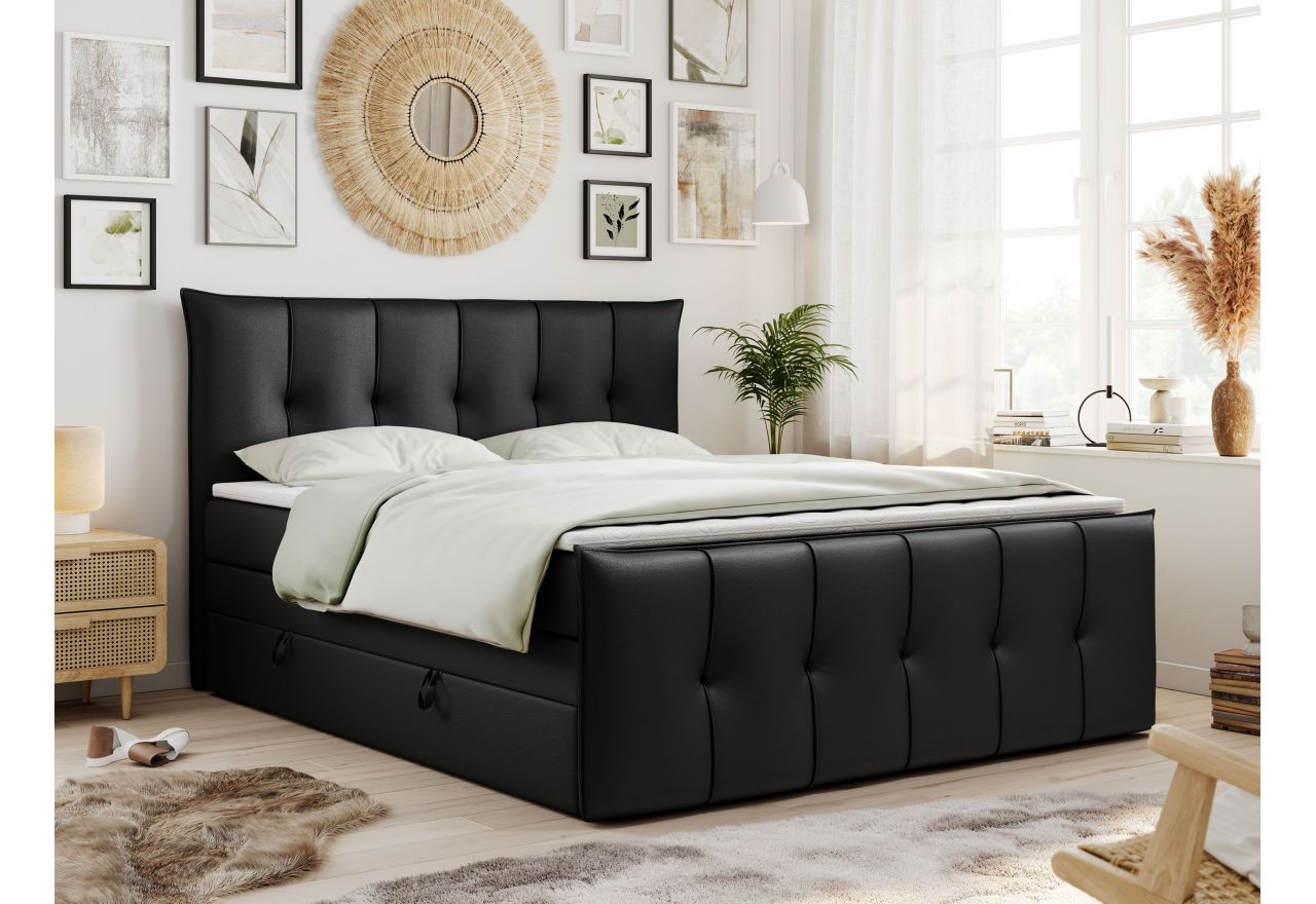Łóżko kontynentalne PREMIUM 11 KING 160x200 - H3 - czarny, ekoskóra