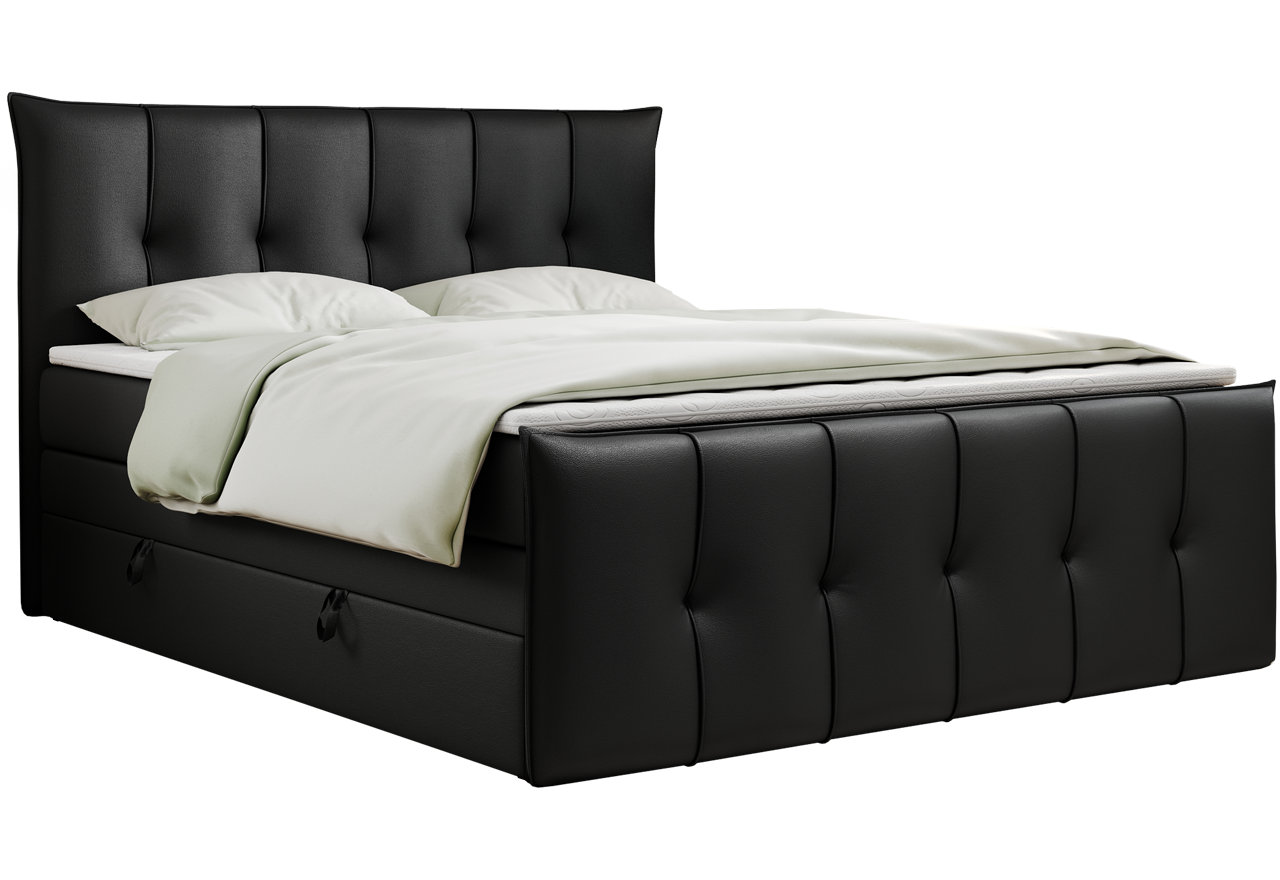 Łóżko kontynentalne PREMIUM 11 KING 200x200 - H3 - czarny, ekoskóra
