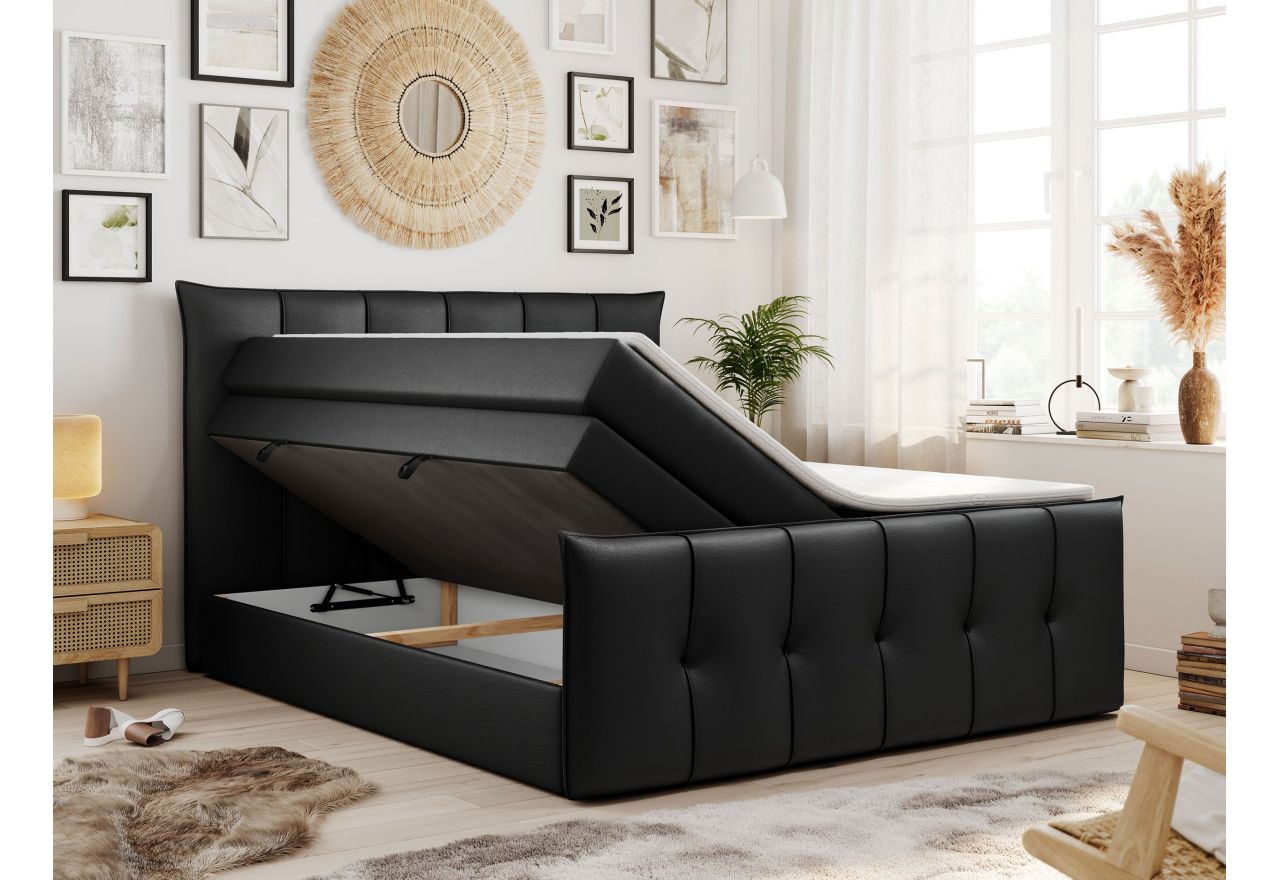 Łóżko kontynentalne PREMIUM 11 KING 180x200 - H4 - czarny, ekoskóra