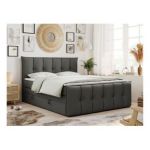 Łóżko kontynentalne PREMIUM 11 KING 140x200 - H3 - ciemnoszary, ekoskóra